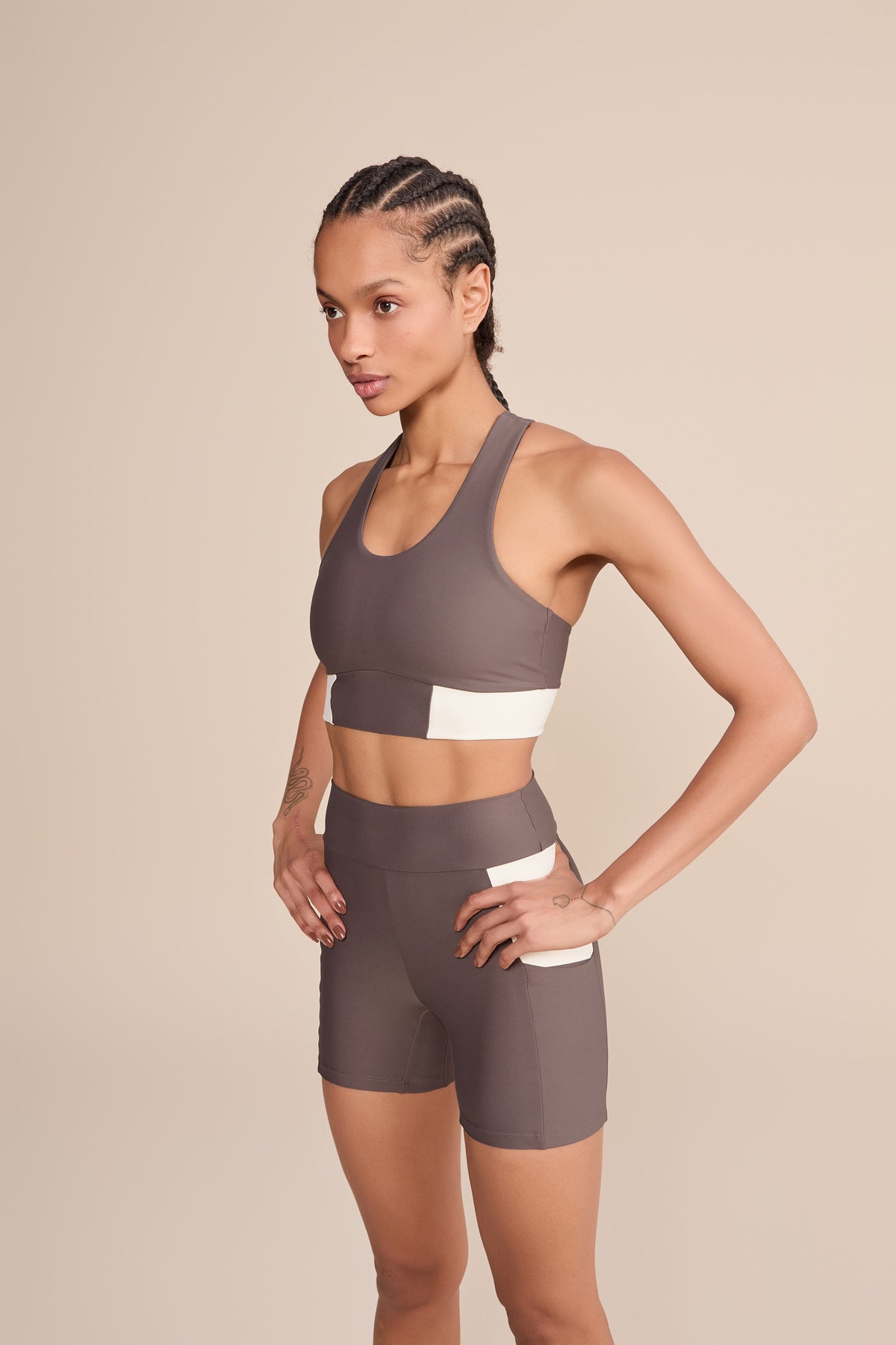 Suede Contrast Racerback Sports Bra